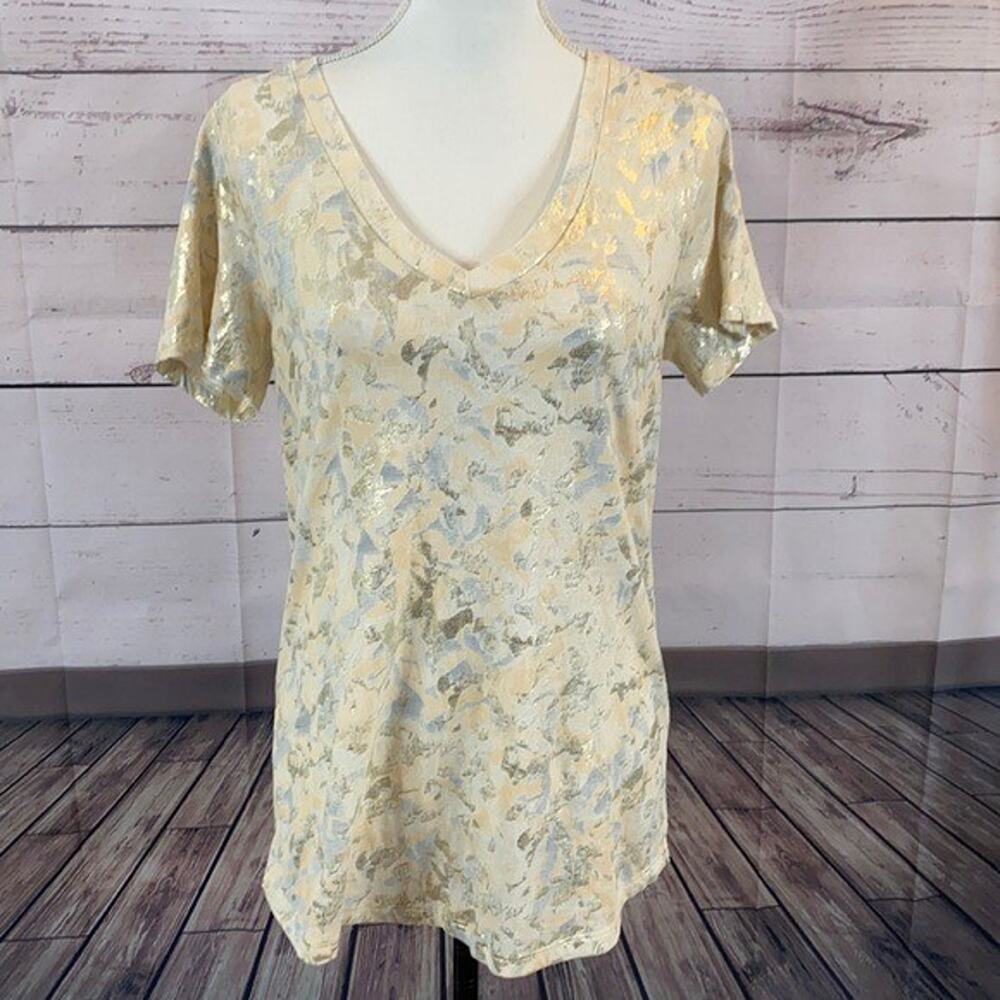 Sol Angeles Tee Womens Small Beige Foil Basic Shiney Anthropologie‎ Preppy
